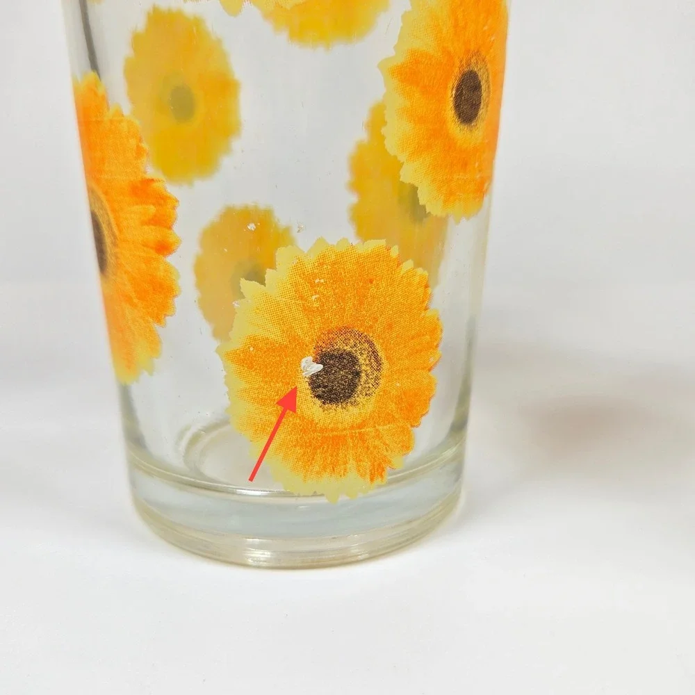 Vintage KIG Indonesia Sunflowers Daisies Drinking Glass Tumblers 10oz Flowers FG
